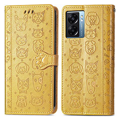 Funda de Cuero Cartera con Soporte Patron de Moda Carcasa S03D para Oppo A57 5G Amarillo