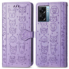 Funda de Cuero Cartera con Soporte Patron de Moda Carcasa S03D para Oppo A57 5G Morado