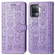 Funda de Cuero Cartera con Soporte Patron de Moda Carcasa S03D para Oppo F19 Pro Morado