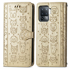 Funda de Cuero Cartera con Soporte Patron de Moda Carcasa S03D para Oppo F19 Pro Oro