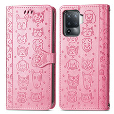 Funda de Cuero Cartera con Soporte Patron de Moda Carcasa S03D para Oppo F19 Pro Rosa