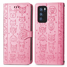 Funda de Cuero Cartera con Soporte Patron de Moda Carcasa S03D para Oppo Reno6 Pro 5G India Rosa