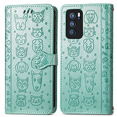 Funda de Cuero Cartera con Soporte Patron de Moda Carcasa S03D para Oppo Reno6 Pro 5G India Verde