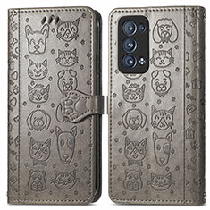 Funda de Cuero Cartera con Soporte Patron de Moda Carcasa S03D para Oppo Reno6 Pro+ Plus 5G Gris