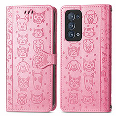 Funda de Cuero Cartera con Soporte Patron de Moda Carcasa S03D para Oppo Reno6 Pro+ Plus 5G Rosa