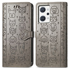 Funda de Cuero Cartera con Soporte Patron de Moda Carcasa S03D para Oppo Reno7 A Gris