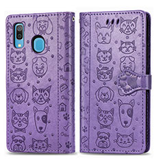 Funda de Cuero Cartera con Soporte Patron de Moda Carcasa S03D para Samsung Galaxy A20 Morado