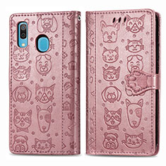 Funda de Cuero Cartera con Soporte Patron de Moda Carcasa S03D para Samsung Galaxy A20 Rosa