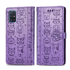 Funda de Cuero Cartera con Soporte Patron de Moda Carcasa S03D para Samsung Galaxy A51 4G Morado