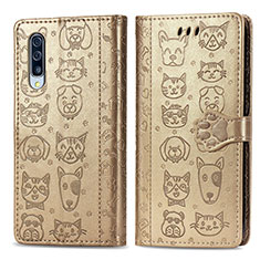 Funda de Cuero Cartera con Soporte Patron de Moda Carcasa S03D para Samsung Galaxy A70 Oro