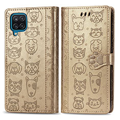 Funda de Cuero Cartera con Soporte Patron de Moda Carcasa S03D para Samsung Galaxy F12 Oro