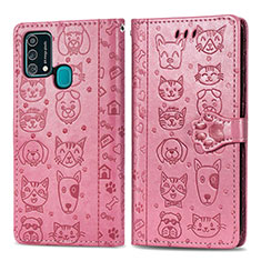 Funda de Cuero Cartera con Soporte Patron de Moda Carcasa S03D para Samsung Galaxy F41 Oro Rosa