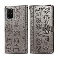 Funda de Cuero Cartera con Soporte Patron de Moda Carcasa S03D para Samsung Galaxy S20 Plus 5G Gris