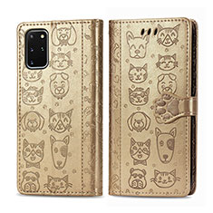 Funda de Cuero Cartera con Soporte Patron de Moda Carcasa S03D para Samsung Galaxy S20 Plus 5G Oro