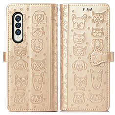 Funda de Cuero Cartera con Soporte Patron de Moda Carcasa S03D para Samsung Galaxy Z Fold3 5G Oro