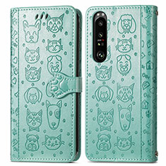 Funda de Cuero Cartera con Soporte Patron de Moda Carcasa S03D para Sony Xperia 1 III Verde