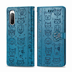 Funda de Cuero Cartera con Soporte Patron de Moda Carcasa S03D para Sony Xperia 10 II Azul