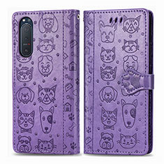 Funda de Cuero Cartera con Soporte Patron de Moda Carcasa S03D para Sony Xperia 5 II Morado