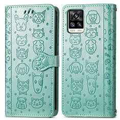 Funda de Cuero Cartera con Soporte Patron de Moda Carcasa S03D para Vivo V20 Verde