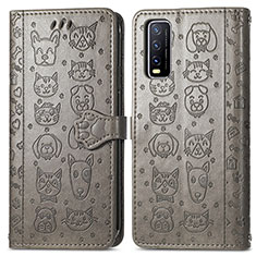 Funda de Cuero Cartera con Soporte Patron de Moda Carcasa S03D para Vivo Y12s Gris