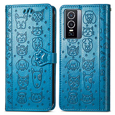 Funda de Cuero Cartera con Soporte Patron de Moda Carcasa S03D para Vivo Y76 5G Azul