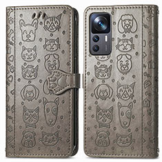 Funda de Cuero Cartera con Soporte Patron de Moda Carcasa S03D para Xiaomi Mi 12T 5G Gris