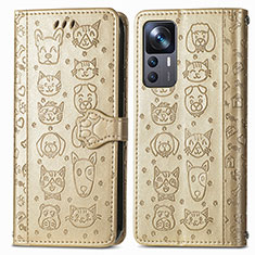 Funda de Cuero Cartera con Soporte Patron de Moda Carcasa S03D para Xiaomi Mi 12T 5G Oro