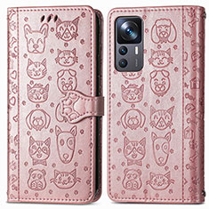 Funda de Cuero Cartera con Soporte Patron de Moda Carcasa S03D para Xiaomi Mi 12T 5G Oro Rosa