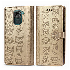 Funda de Cuero Cartera con Soporte Patron de Moda Carcasa S03D para Xiaomi Redmi Note 9 Oro