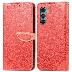 Funda de Cuero Cartera con Soporte Patron de Moda Carcasa S04D para Motorola Moto Edge S30 5G Rojo