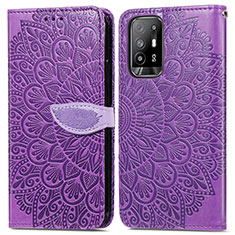 Funda de Cuero Cartera con Soporte Patron de Moda Carcasa S04D para Oppo F19 Pro+ Plus 5G Morado