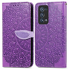 Funda de Cuero Cartera con Soporte Patron de Moda Carcasa S04D para Oppo Reno6 Pro+ Plus 5G Morado