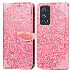 Funda de Cuero Cartera con Soporte Patron de Moda Carcasa S04D para Oppo Reno6 Pro+ Plus 5G Oro Rosa