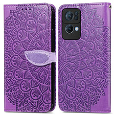 Funda de Cuero Cartera con Soporte Patron de Moda Carcasa S04D para Oppo Reno7 Pro 5G Morado