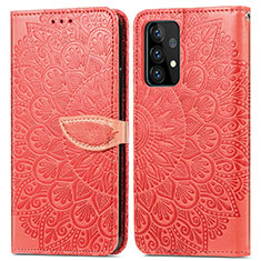 Funda de Cuero Cartera con Soporte Patron de Moda Carcasa S04D para Samsung Galaxy A52 5G Rojo
