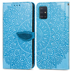 Funda de Cuero Cartera con Soporte Patron de Moda Carcasa S04D para Samsung Galaxy A71 4G A715 Azul