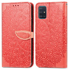Funda de Cuero Cartera con Soporte Patron de Moda Carcasa S04D para Samsung Galaxy A71 4G A715 Rojo