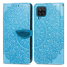 Funda de Cuero Cartera con Soporte Patron de Moda Carcasa S04D para Samsung Galaxy F12 Azul