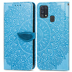 Funda de Cuero Cartera con Soporte Patron de Moda Carcasa S04D para Samsung Galaxy M21s Azul