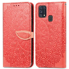 Funda de Cuero Cartera con Soporte Patron de Moda Carcasa S04D para Samsung Galaxy M31 Rojo