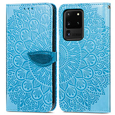 Funda de Cuero Cartera con Soporte Patron de Moda Carcasa S04D para Samsung Galaxy S20 Ultra 5G Azul