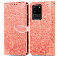 Funda de Cuero Cartera con Soporte Patron de Moda Carcasa S04D para Samsung Galaxy S20 Ultra 5G Naranja