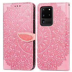 Funda de Cuero Cartera con Soporte Patron de Moda Carcasa S04D para Samsung Galaxy S20 Ultra 5G Oro Rosa