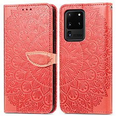 Funda de Cuero Cartera con Soporte Patron de Moda Carcasa S04D para Samsung Galaxy S20 Ultra 5G Rojo
