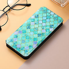 Funda de Cuero Cartera con Soporte Patron de Moda Carcasa S04D para Samsung Galaxy S21 Ultra 5G Verde