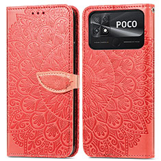 Funda de Cuero Cartera con Soporte Patron de Moda Carcasa S04D para Xiaomi Poco C40 Rojo