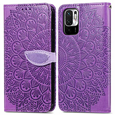 Funda de Cuero Cartera con Soporte Patron de Moda Carcasa S04D para Xiaomi POCO M3 Pro 5G Morado