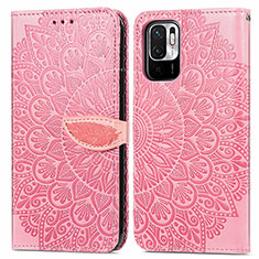 Funda de Cuero Cartera con Soporte Patron de Moda Carcasa S04D para Xiaomi POCO M3 Pro 5G Oro Rosa