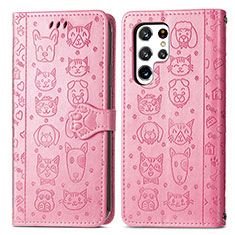 Funda de Cuero Cartera con Soporte Patron de Moda Carcasa S05D para Samsung Galaxy S21 Ultra 5G Oro Rosa