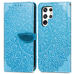 Funda de Cuero Cartera con Soporte Patron de Moda Carcasa S07D para Samsung Galaxy S21 Ultra 5G Azul